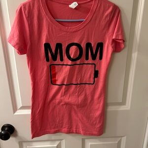 Next Level Apparel Coral Pink "MOM" Graphic Tee with Battery Icon Size Medium